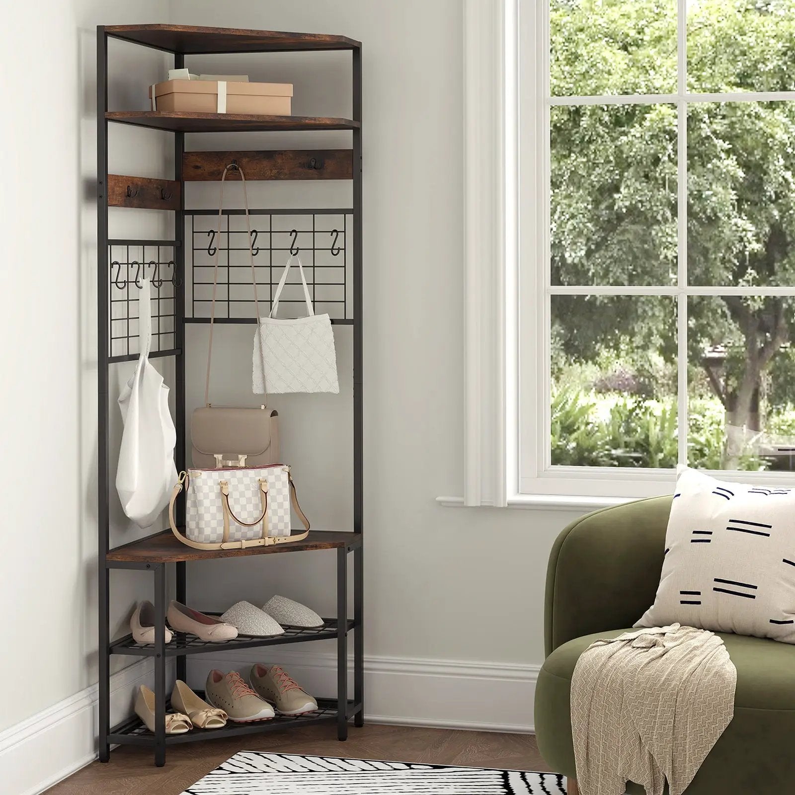 5-Tier Corner Hall Tree with Shoe Storage Bench by DirectDeals