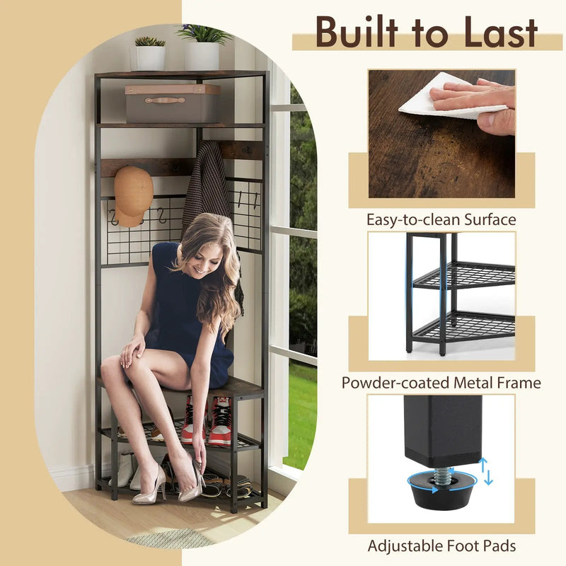 5-Tier Corner Hall Tree with Shoe Storage Bench by DirectDeals