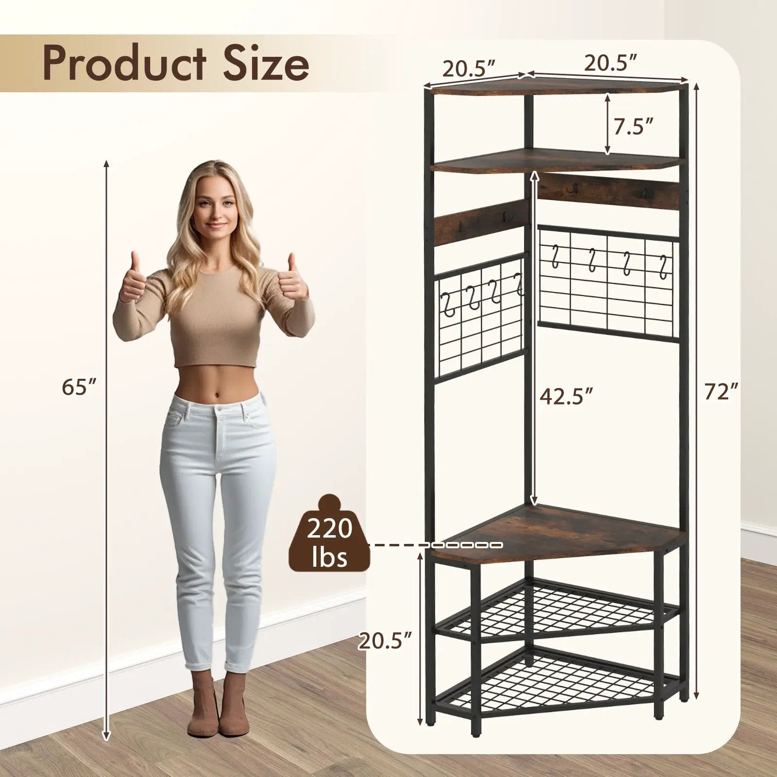 5-Tier Corner Hall Tree with Shoe Storage Bench by DirectDeals