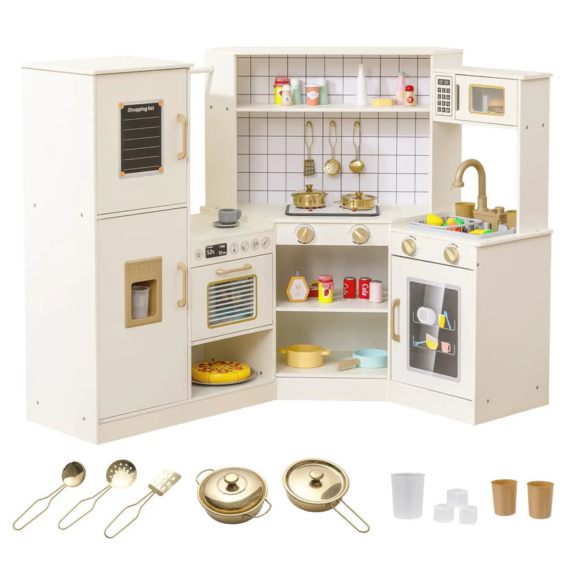 Corner Kids Play Kitchen with Stoves with Lights and Sounds-Beige by DirectDeals