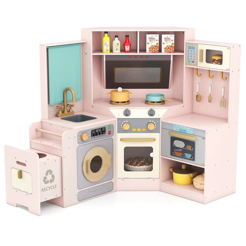 Corner Kitchen Toys with Lights and Sounds with Pull-out Trash Can and Stoves by DirectDeals