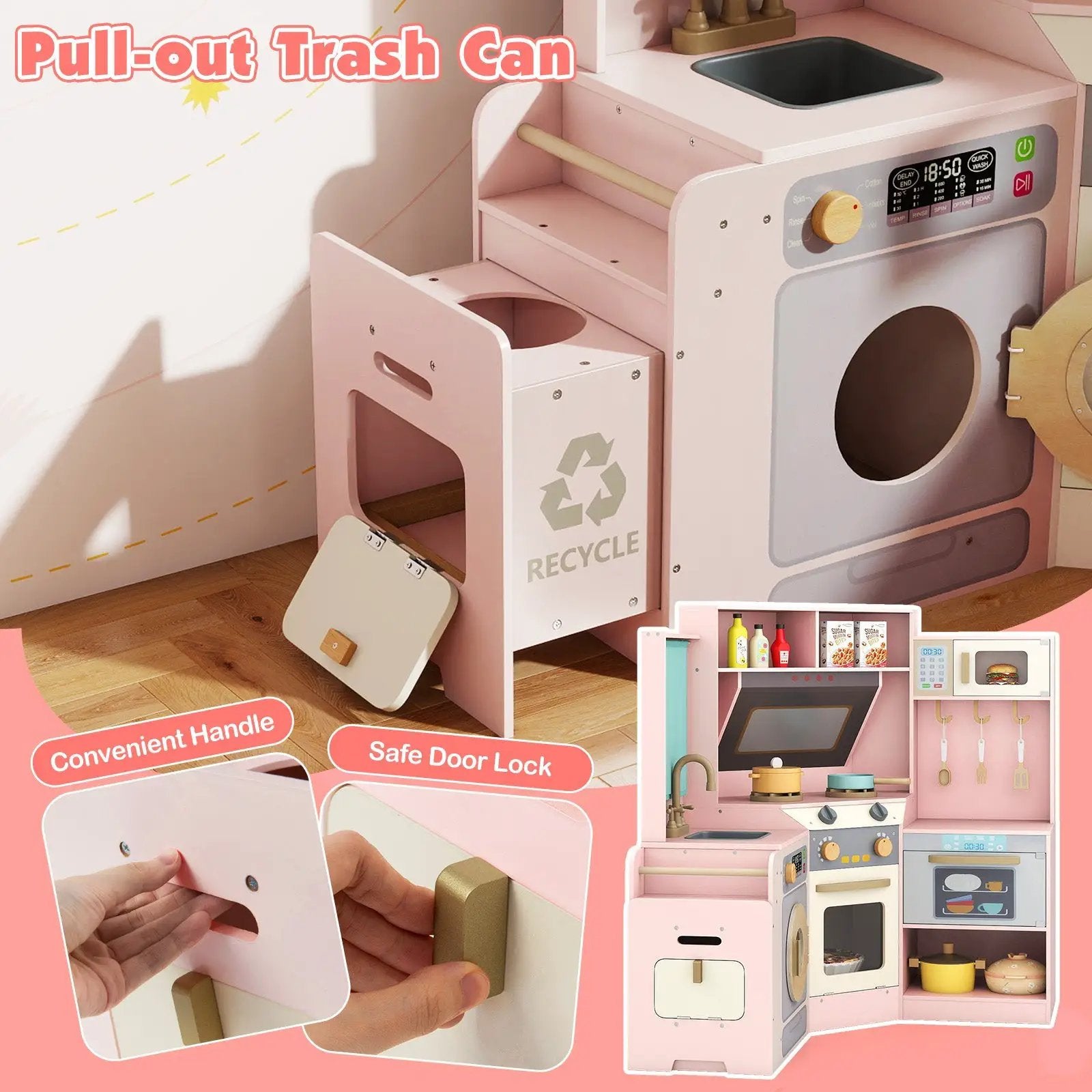 Corner Kitchen Toys with Lights and Sounds with Pull-out Trash Can and Stoves by DirectDeals