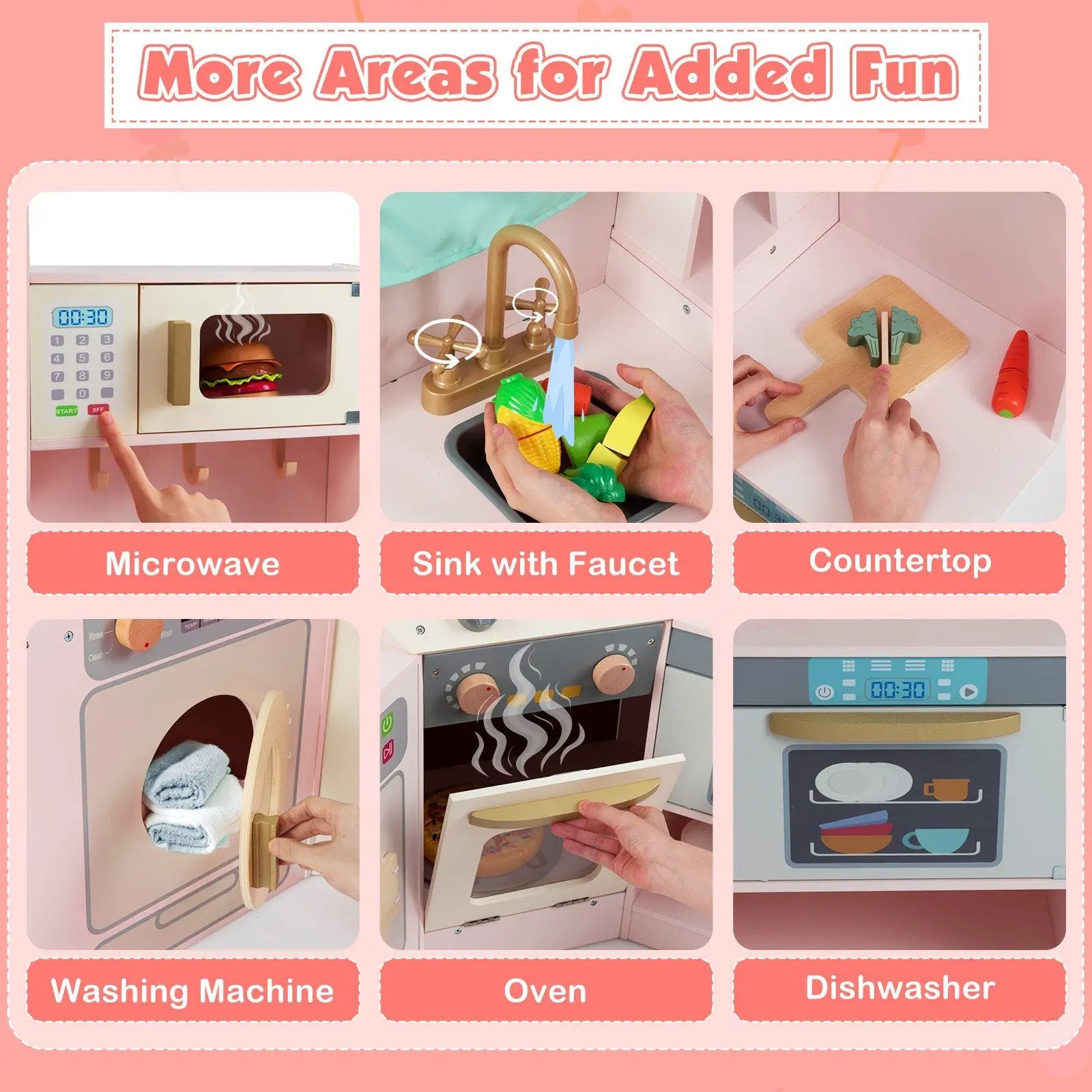 Corner Kitchen Toys with Lights and Sounds with Pull-out Trash Can and Stoves by DirectDeals