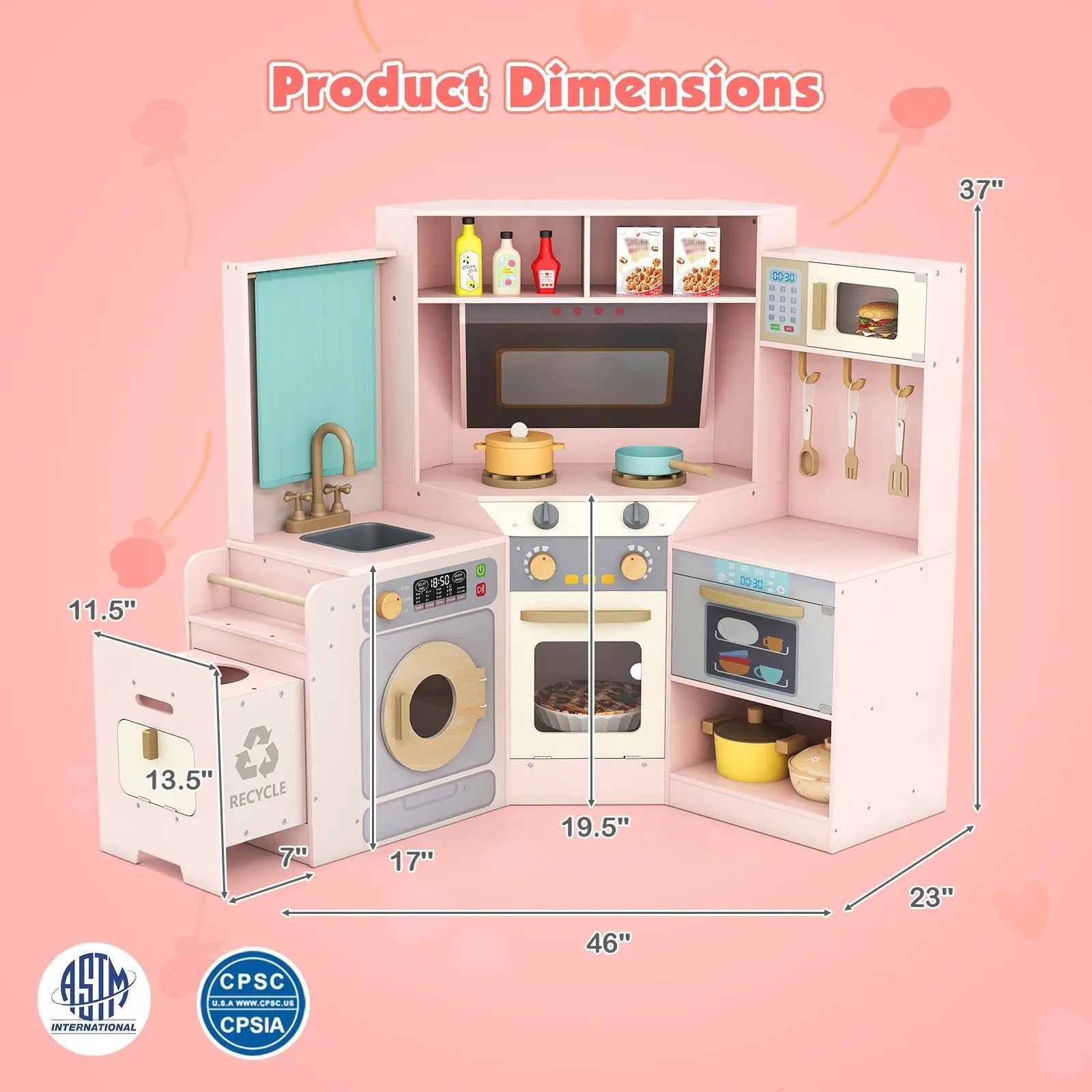 Corner Kitchen Toys with Lights and Sounds with Pull-out Trash Can and Stoves by DirectDeals