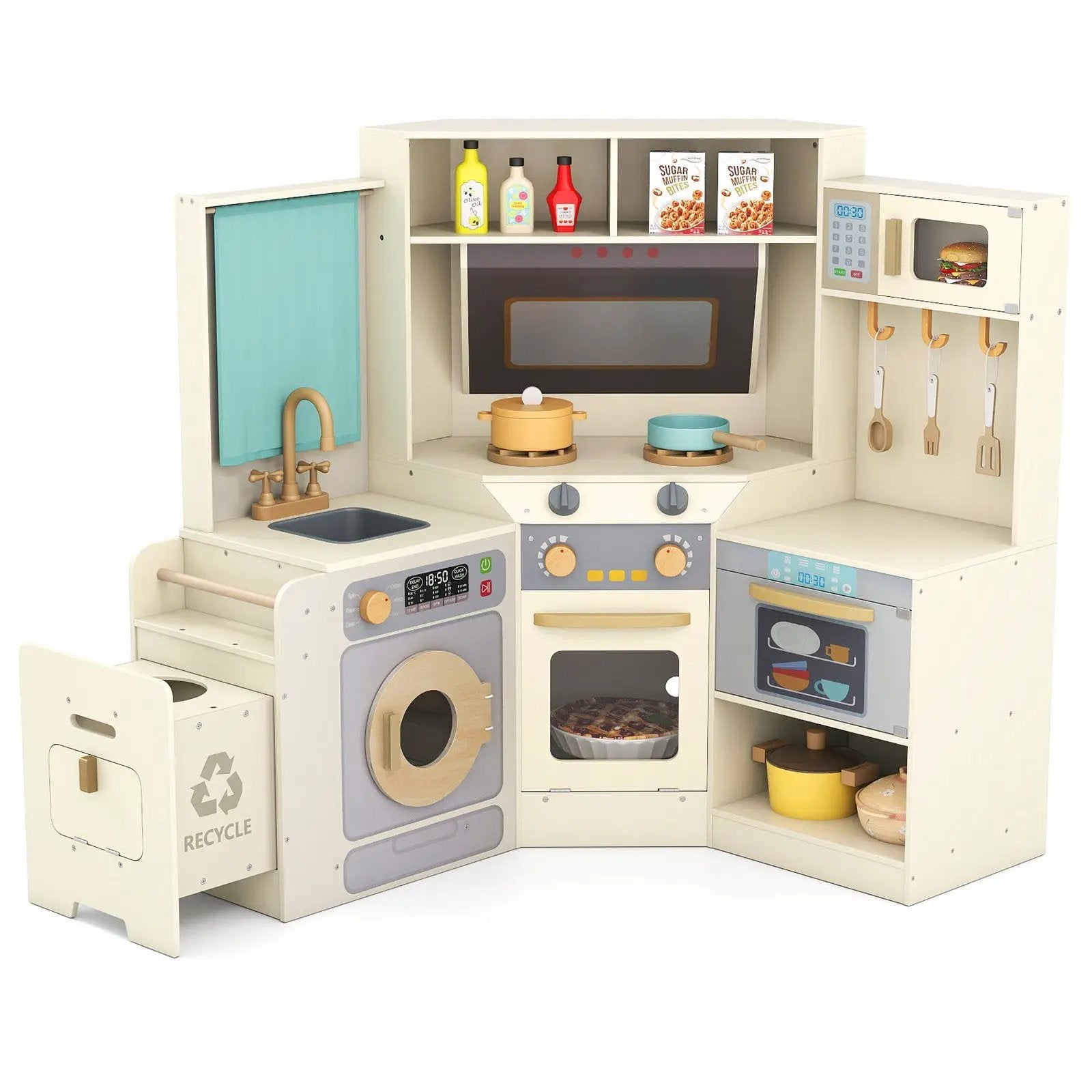 Corner Kitchen Toys with Lights and Sounds with Pull-out Trash Can and Stoves by DirectDeals