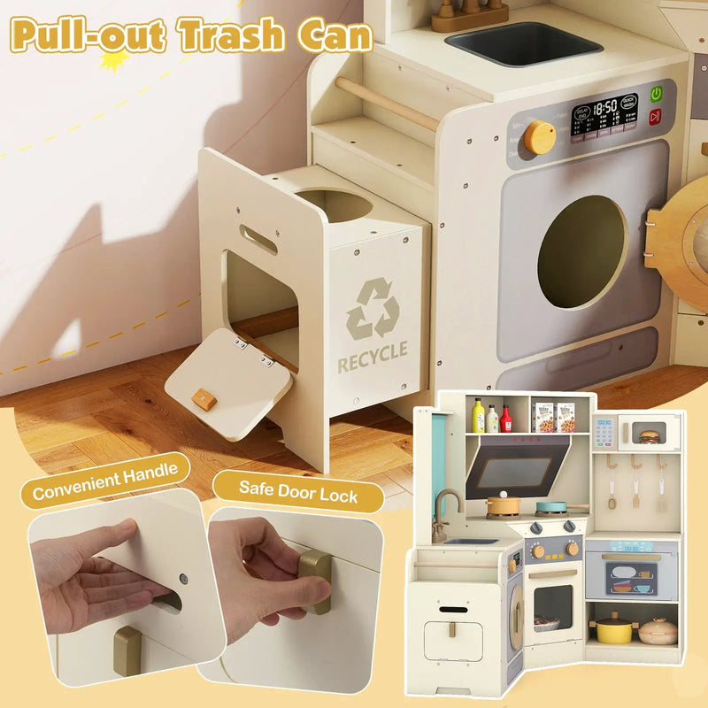 Corner Kitchen Toys with Lights and Sounds with Pull-out Trash Can and Stoves by DirectDeals