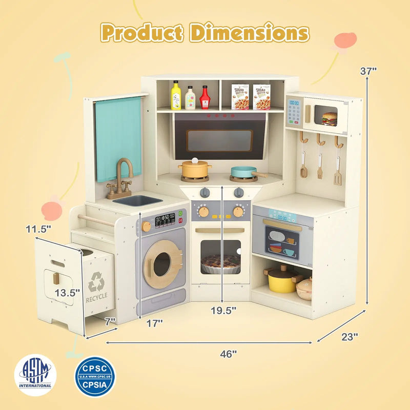 Corner Kitchen Toys with Lights and Sounds with Pull-out Trash Can and Stoves by DirectDeals