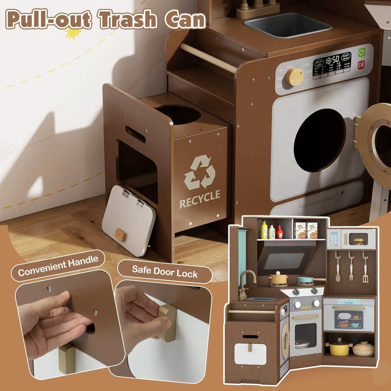 Corner Kitchen Toys with Lights and Sounds with Pull-out Trash Can and Stoves by DirectDeals