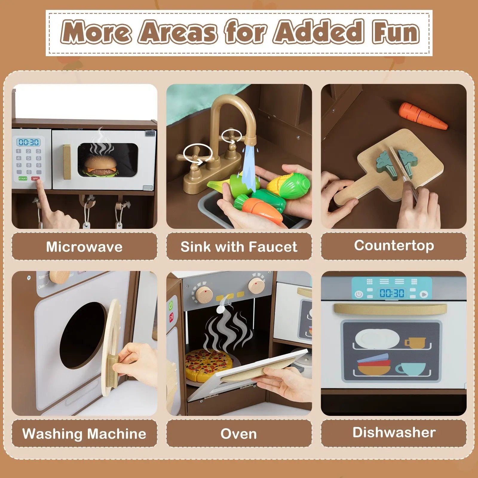 Corner Kitchen Toys with Lights and Sounds with Pull-out Trash Can and Stoves by DirectDeals