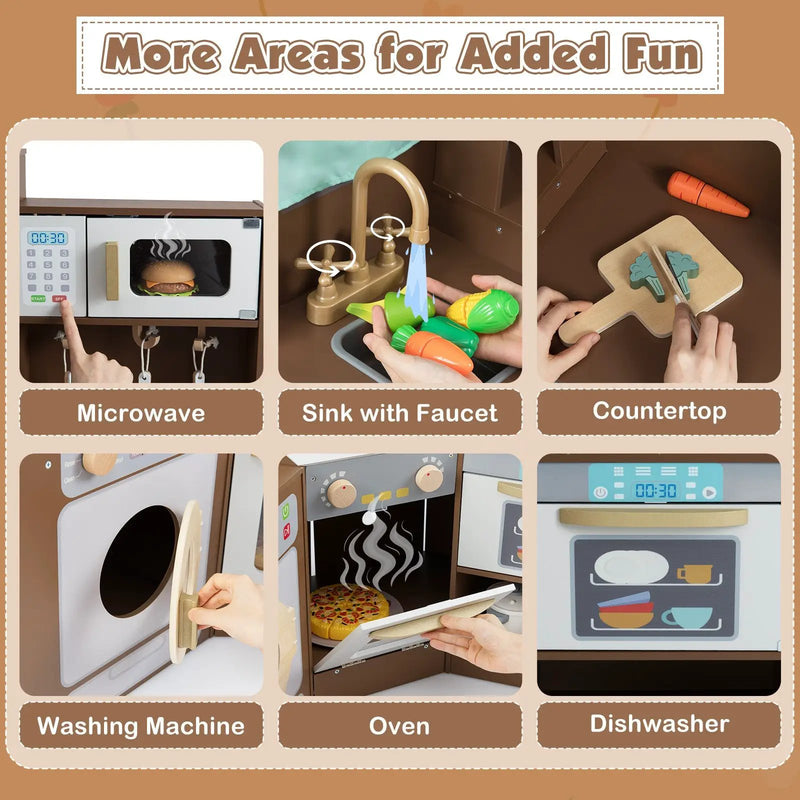 Corner Kitchen Toys with Lights and Sounds with Pull-out Trash Can and Stoves by DirectDeals
