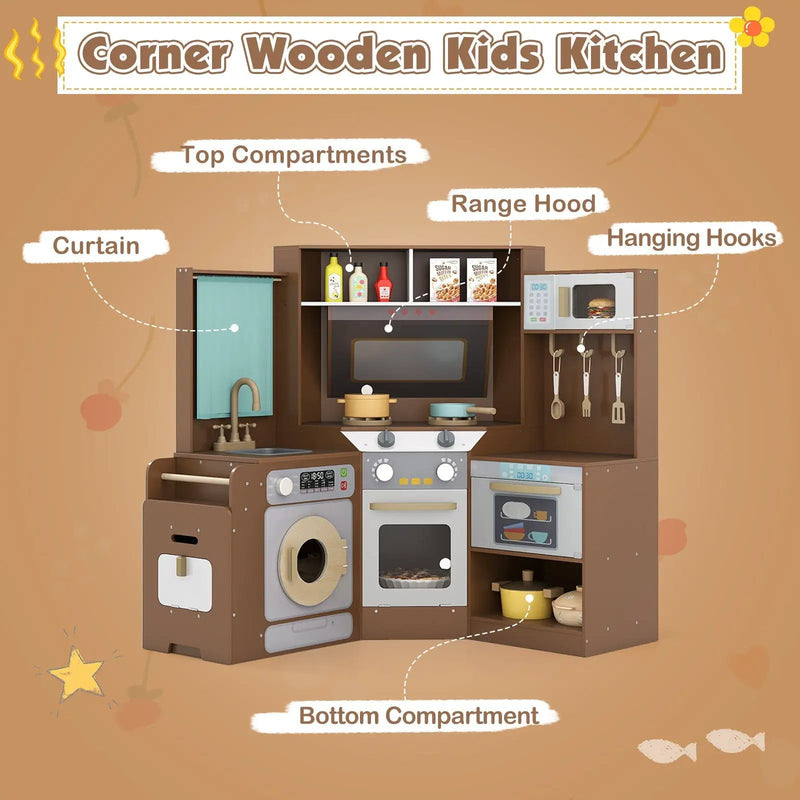 Corner Kitchen Toys with Lights and Sounds with Pull-out Trash Can and Stoves by DirectDeals