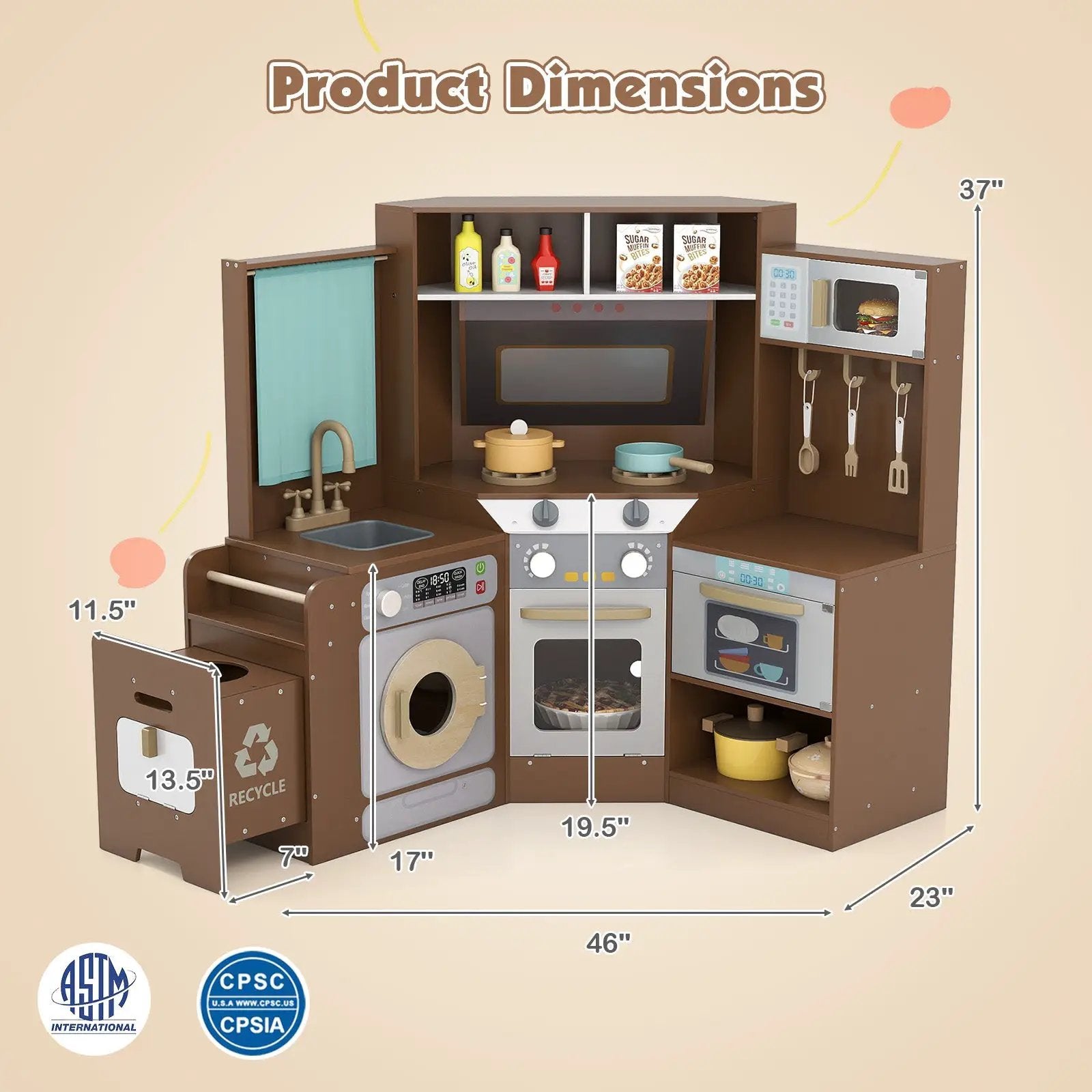 Corner Kitchen Toys with Lights and Sounds with Pull-out Trash Can and Stoves by DirectDeals