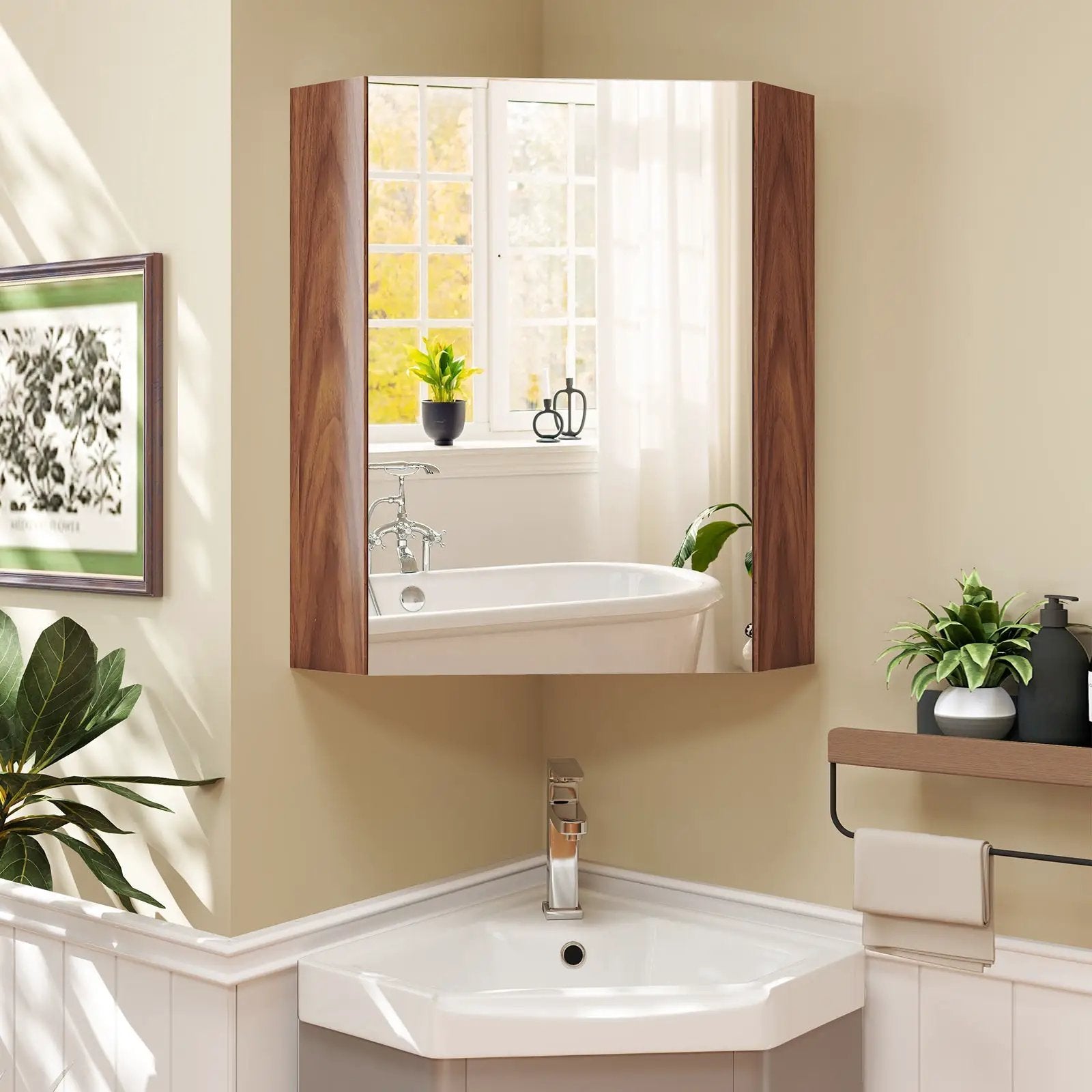 Corner Medicine Cabinet with Mirror with Open Mirror Door and Adjustable Shelf by DirectDeals
