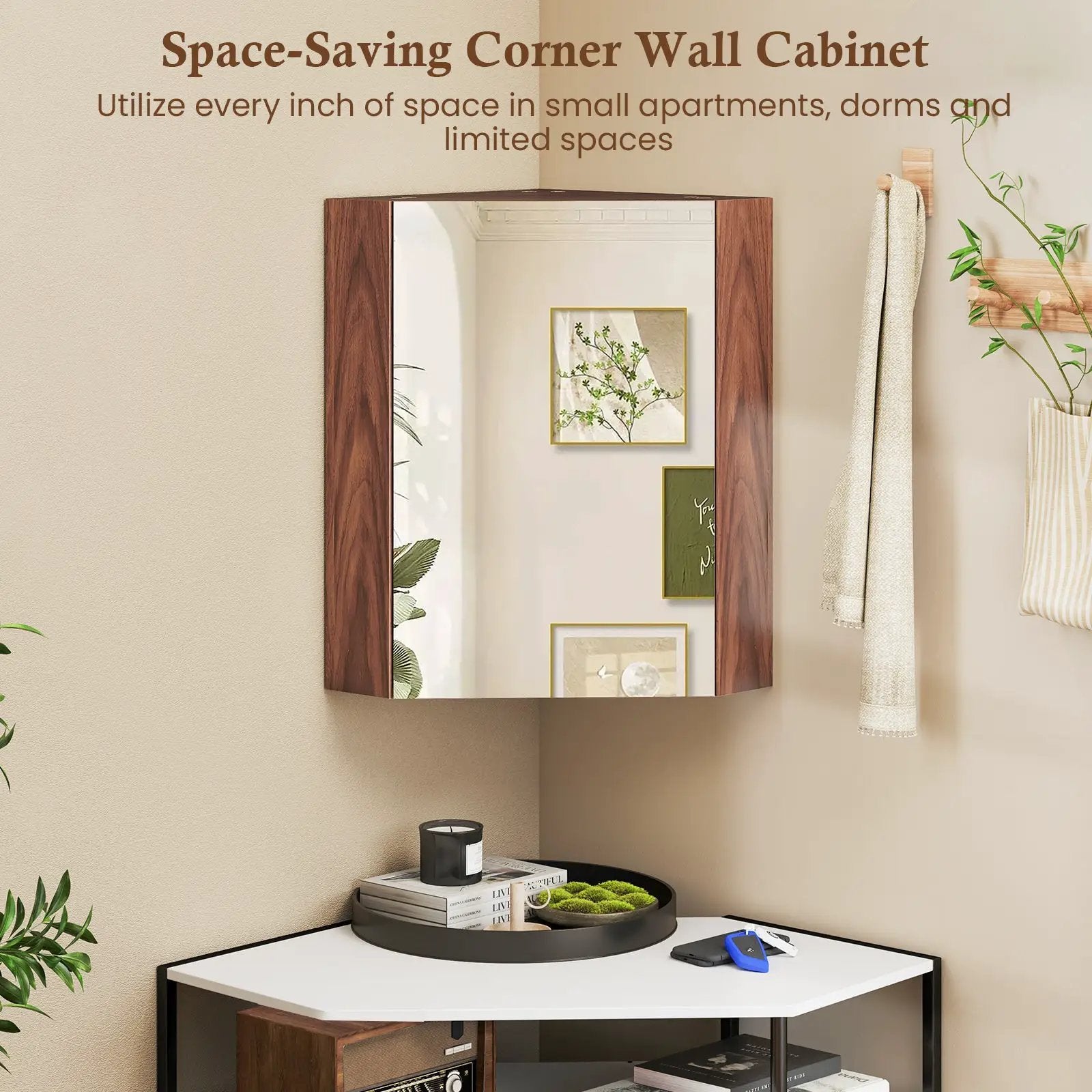 Corner Medicine Cabinet with Mirror with Open Mirror Door and Adjustable Shelf by DirectDeals