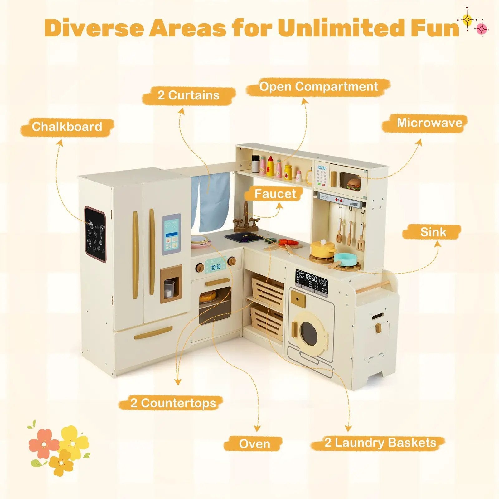 Corner Play Kitchen with Lights and Sounds for Ages 3+ by DirectDeals