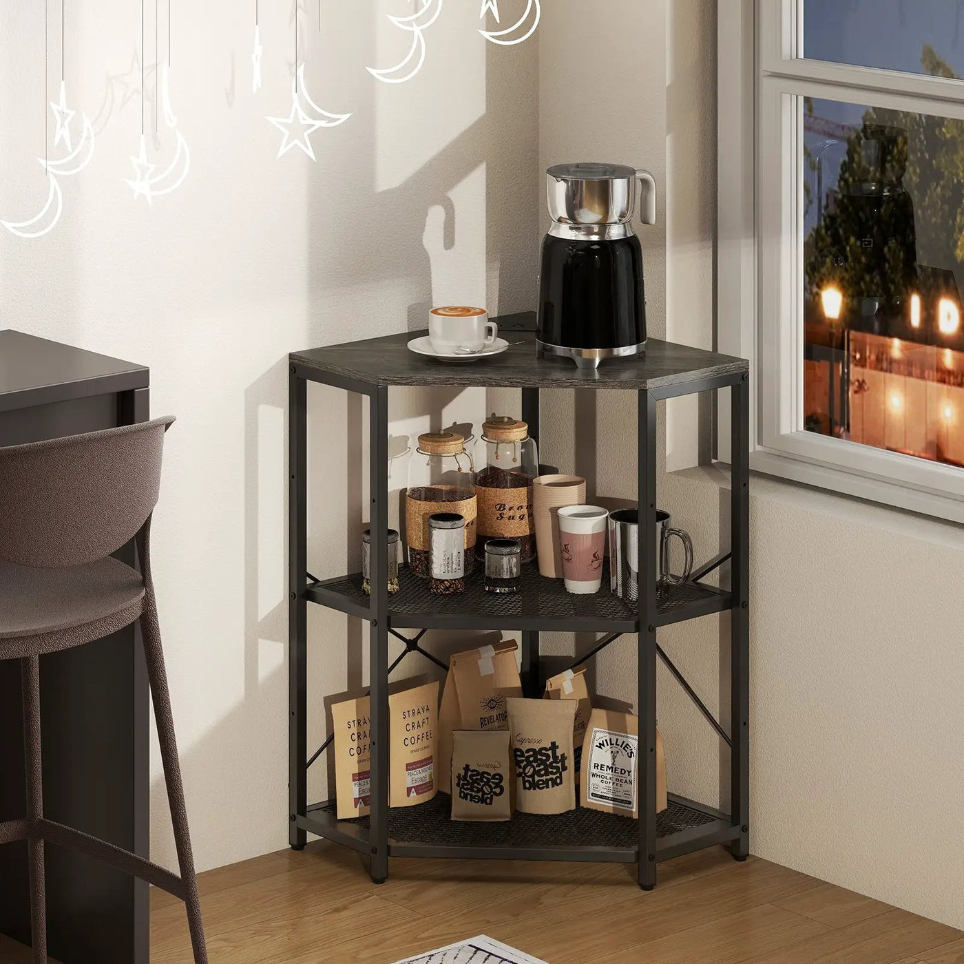 Corner Printer Stand with Power Outlet 3-Tier Storage Rack with Adjustable Shelf by DirectDeals