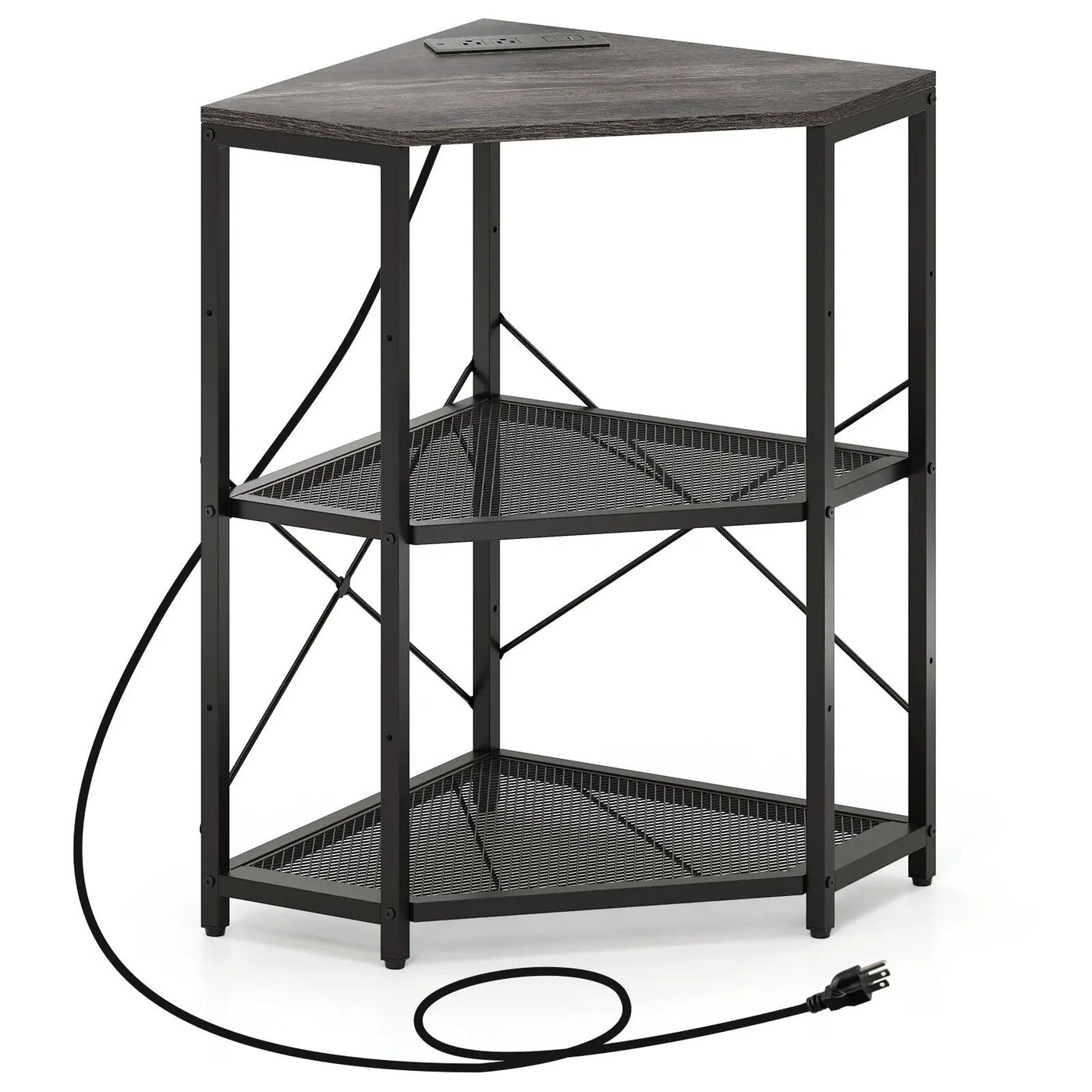 Corner Printer Stand with Power Outlet 3-Tier Storage Rack with Adjustable Shelf by DirectDeals