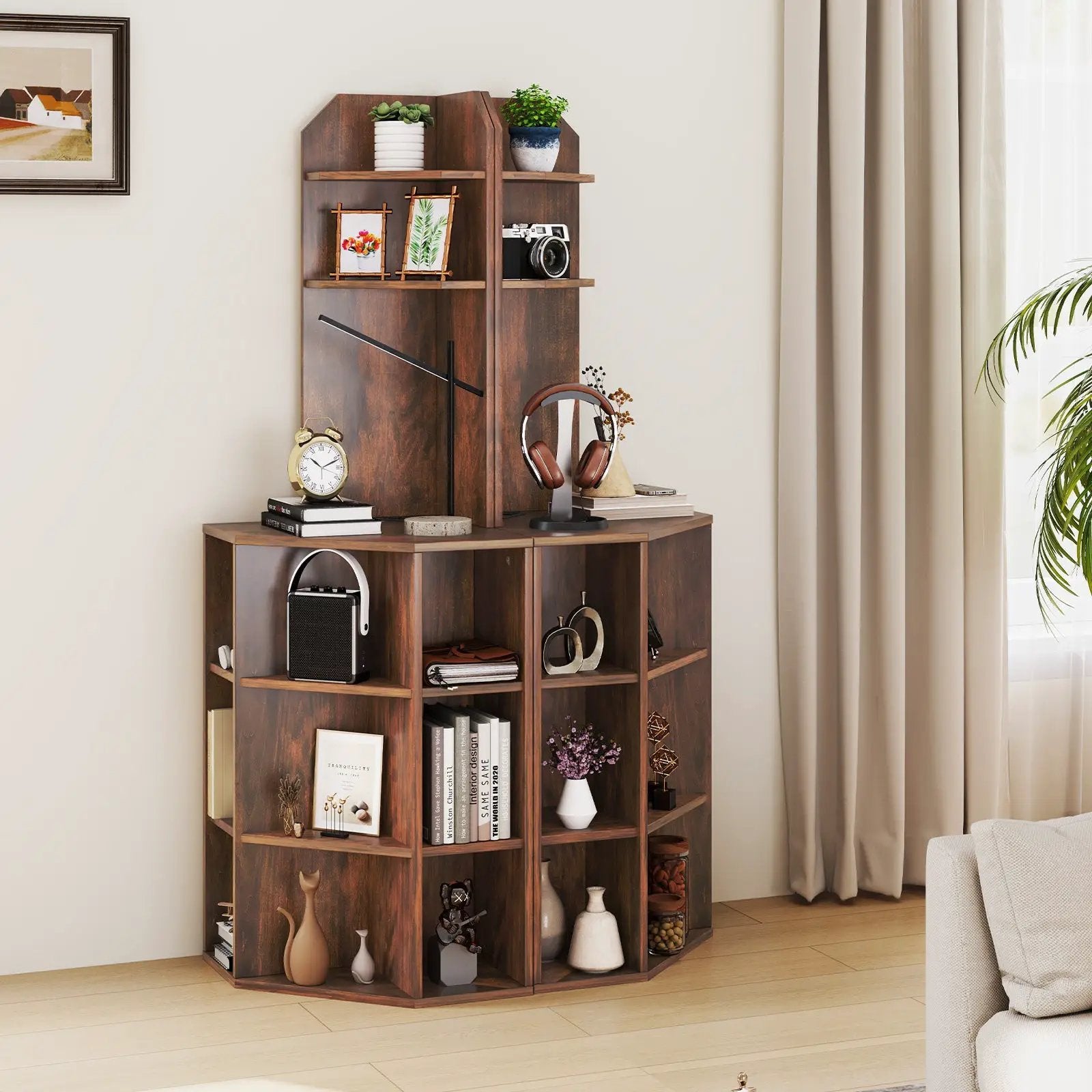 6-Tier Corner Shelf with Charging Station and 2 USB Ports by DirectDeals