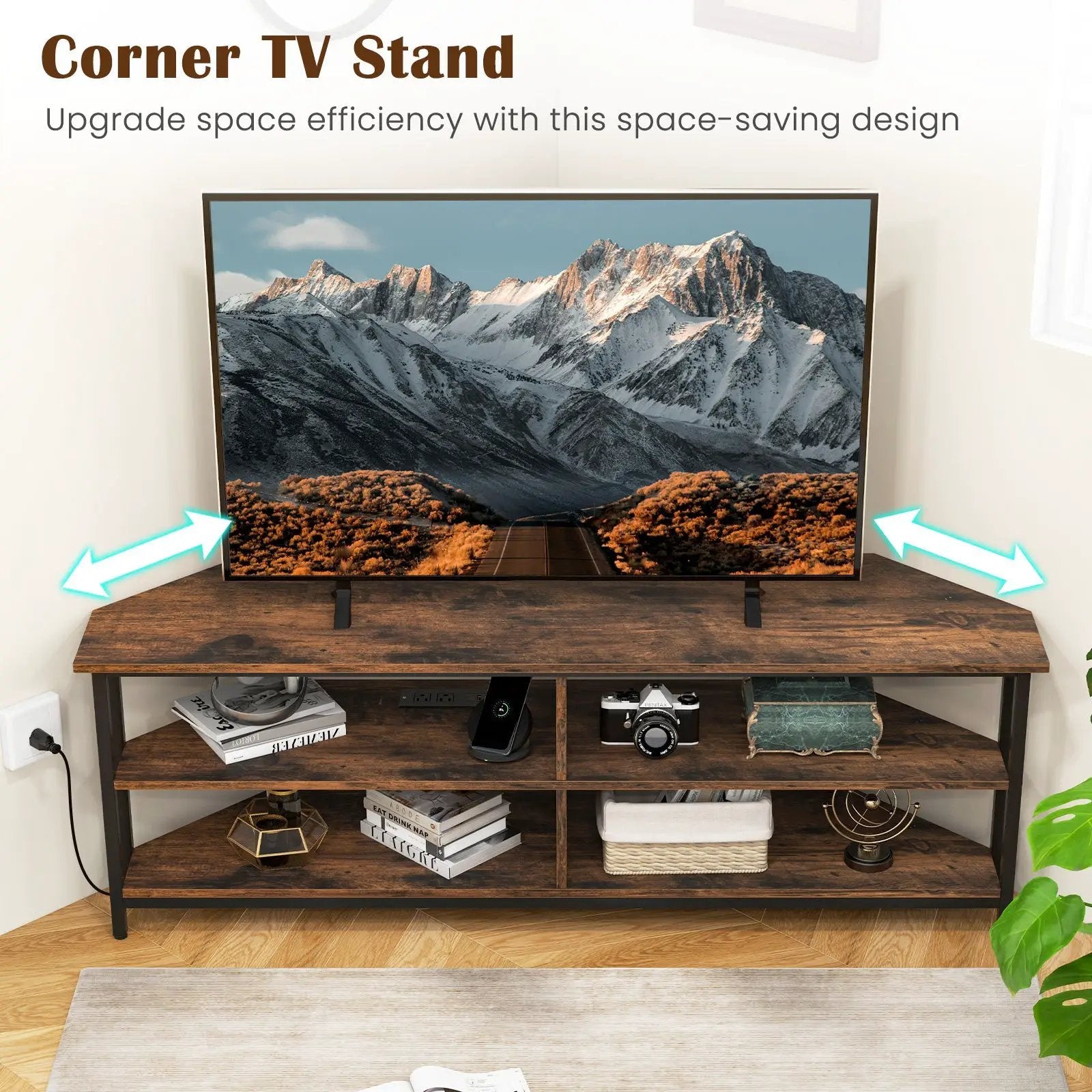 3-Tier Corner TV Stand for TVs up to 65 Inches with Charging Station by DirectDeals