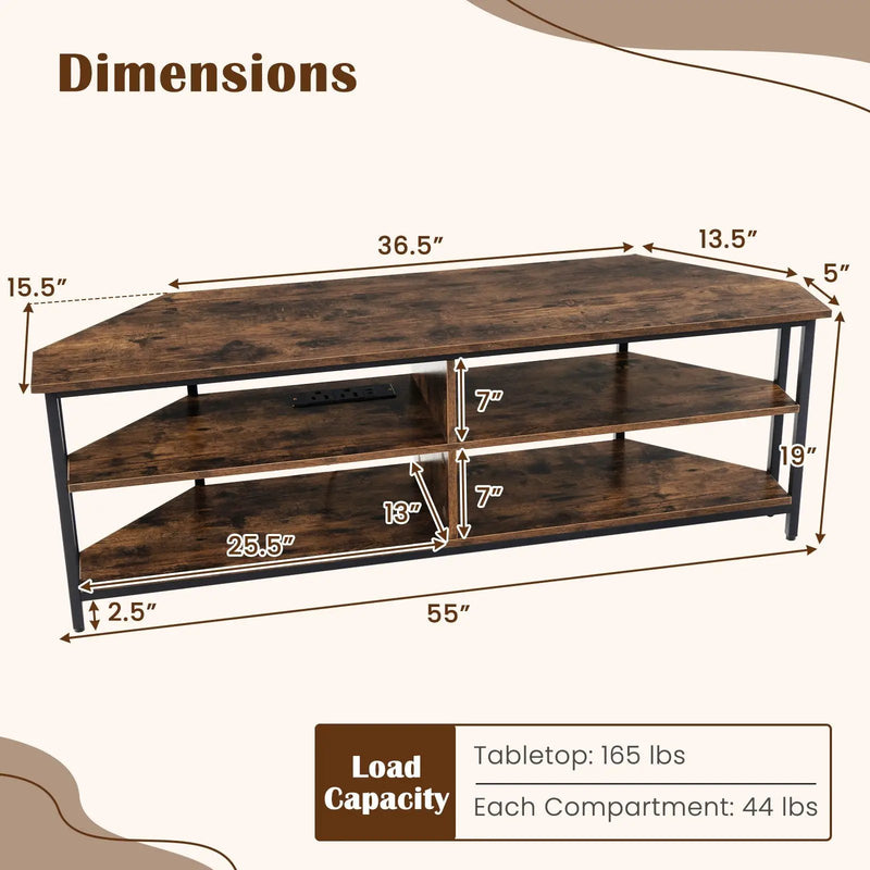 3-Tier Corner TV Stand for TVs up to 65 Inches with Charging Station by DirectDeals