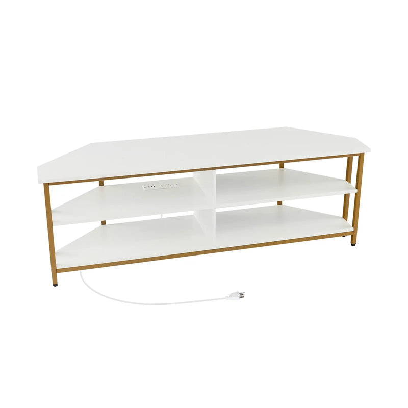 3-Tier Corner TV Stand for TVs up to 65 Inches with Charging Station by DirectDeals
