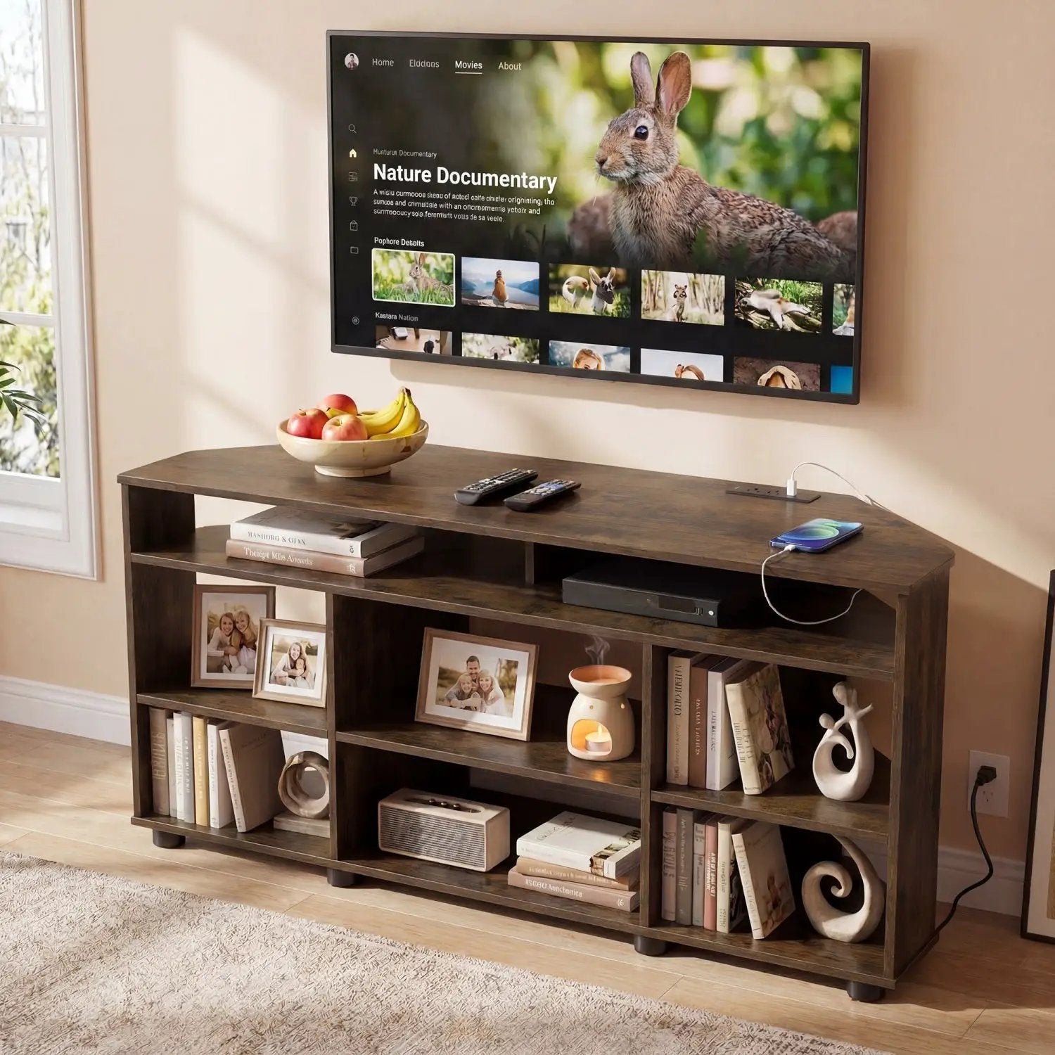Corner TV Stand for TVs up to 55 Inch with Storage by DirectDeals