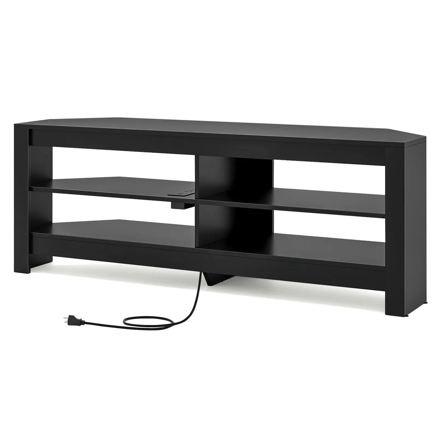 Corner TV Stand with Power Outlet and 4 Open Storage Shelves by DirectDeals
