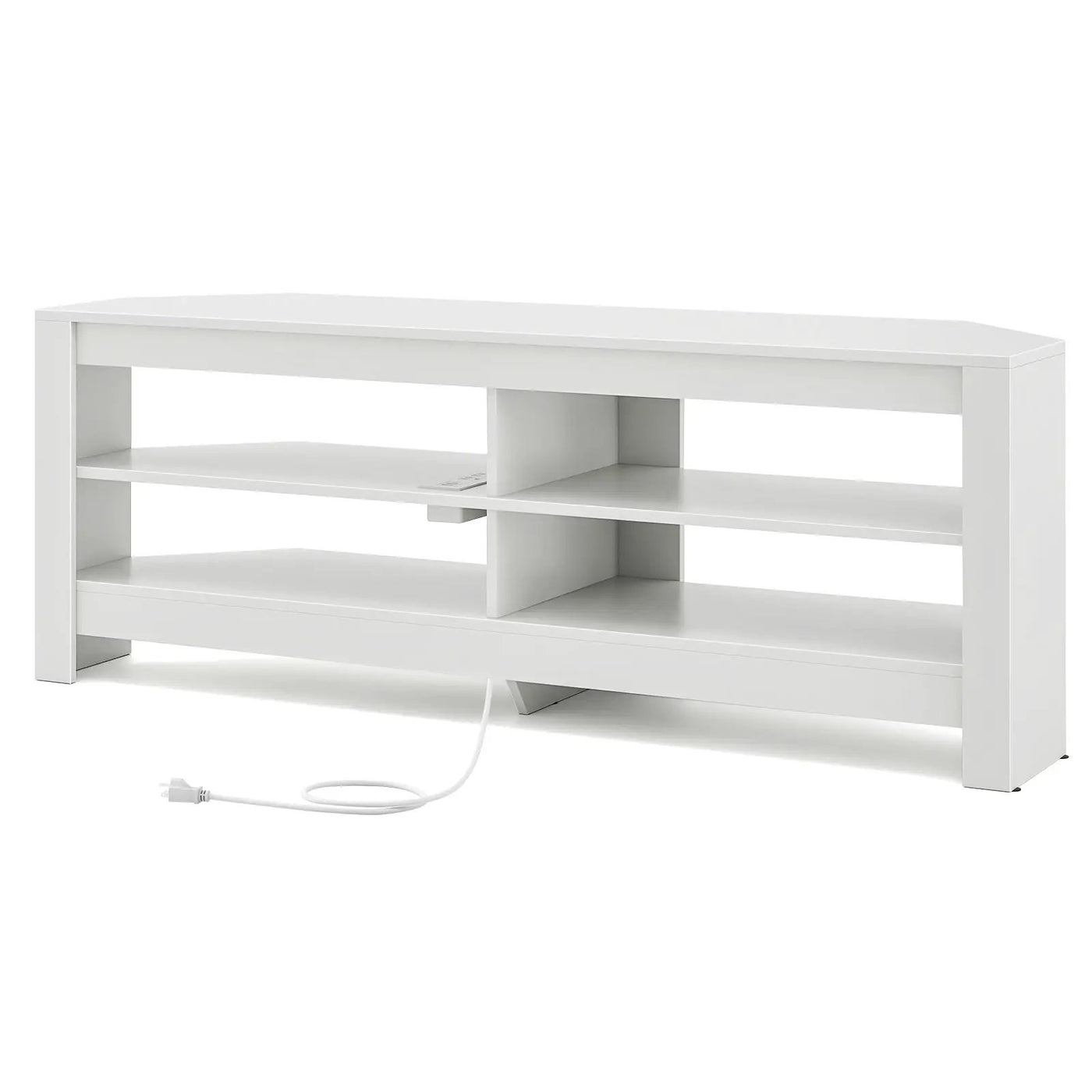 Corner TV Stand with Power Outlet and 4 Open Storage Shelves by DirectDeals