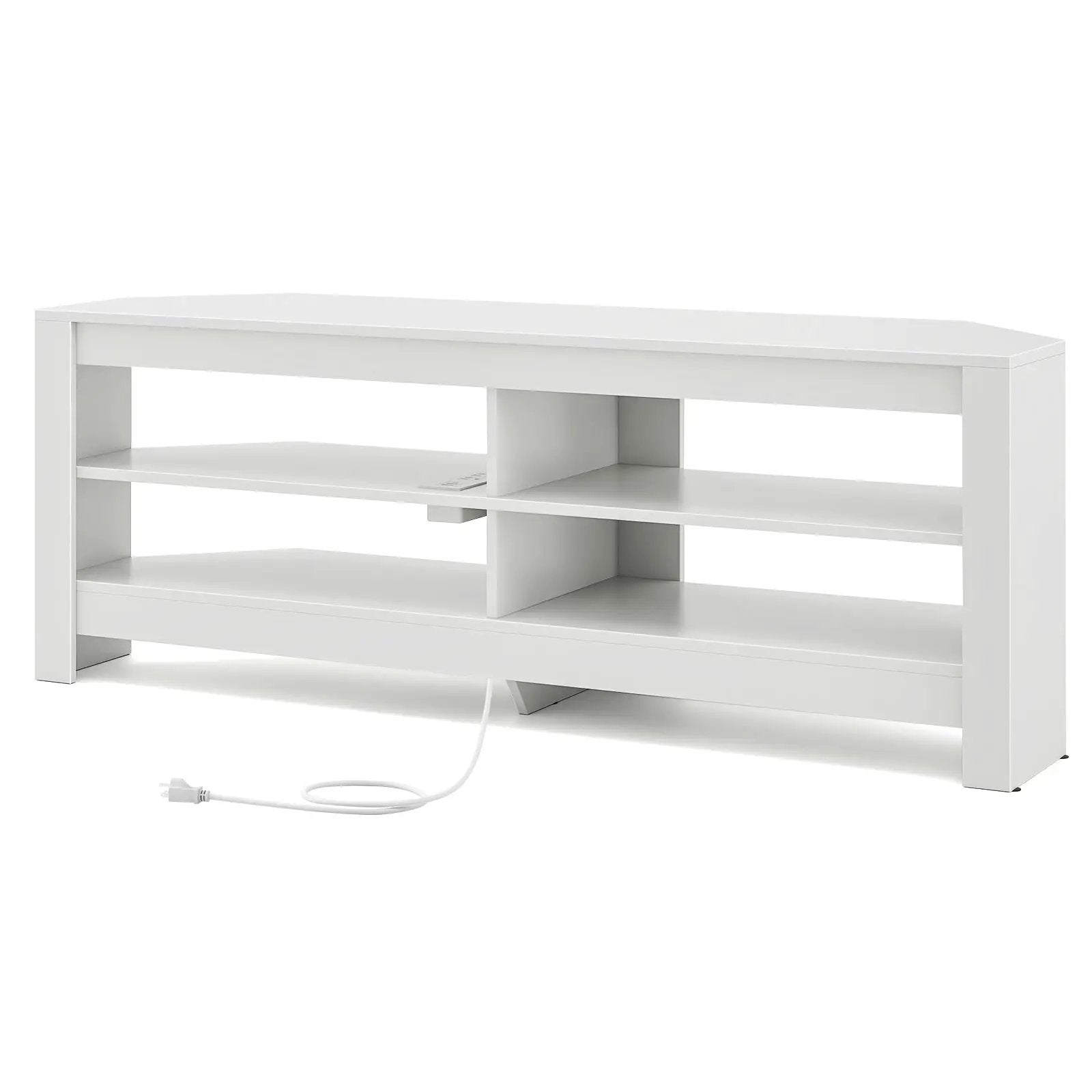 Corner TV Stand with Power Outlet and 4 Open Storage Shelves by DirectDeals