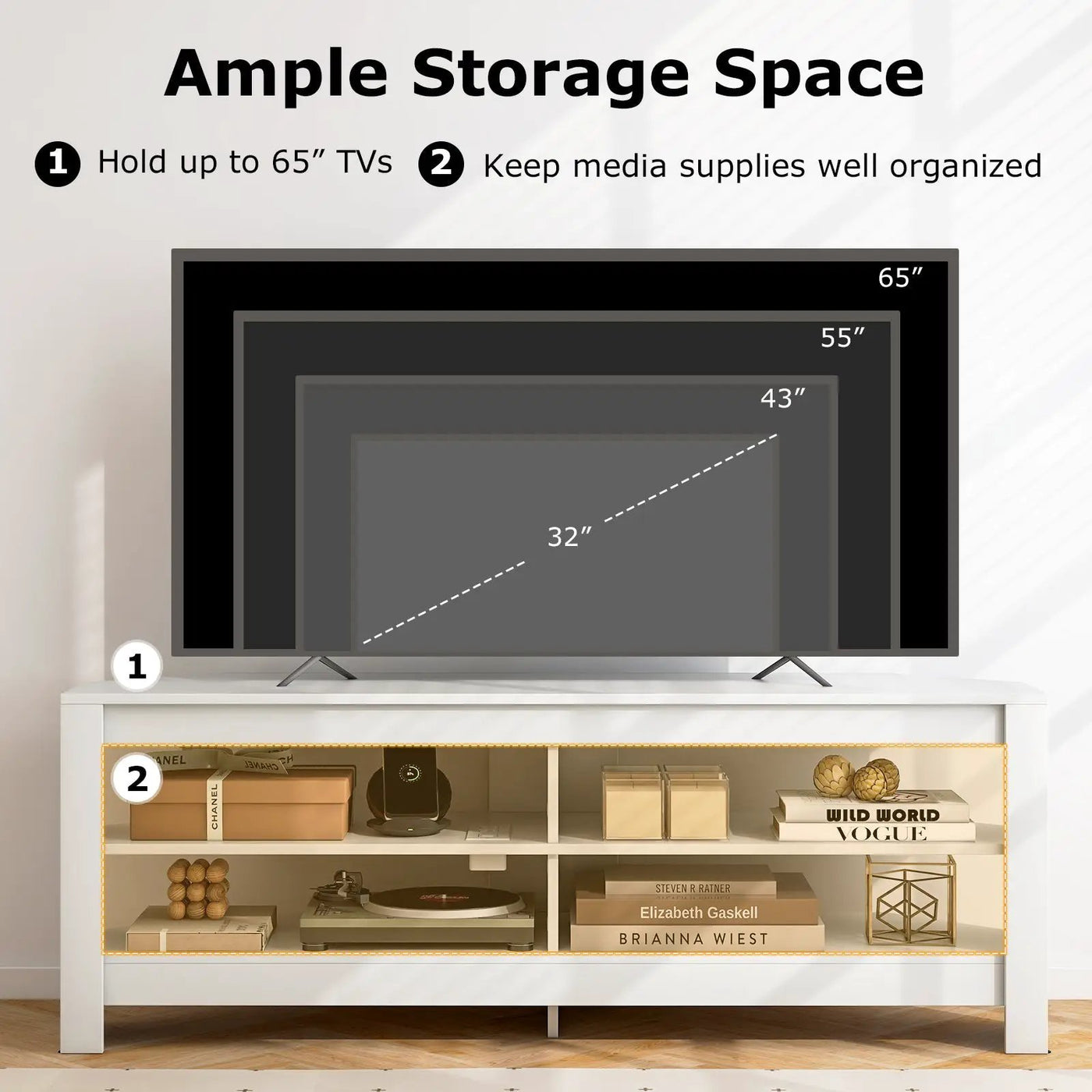 Corner TV Stand with Power Outlet and 4 Open Storage Shelves by DirectDeals