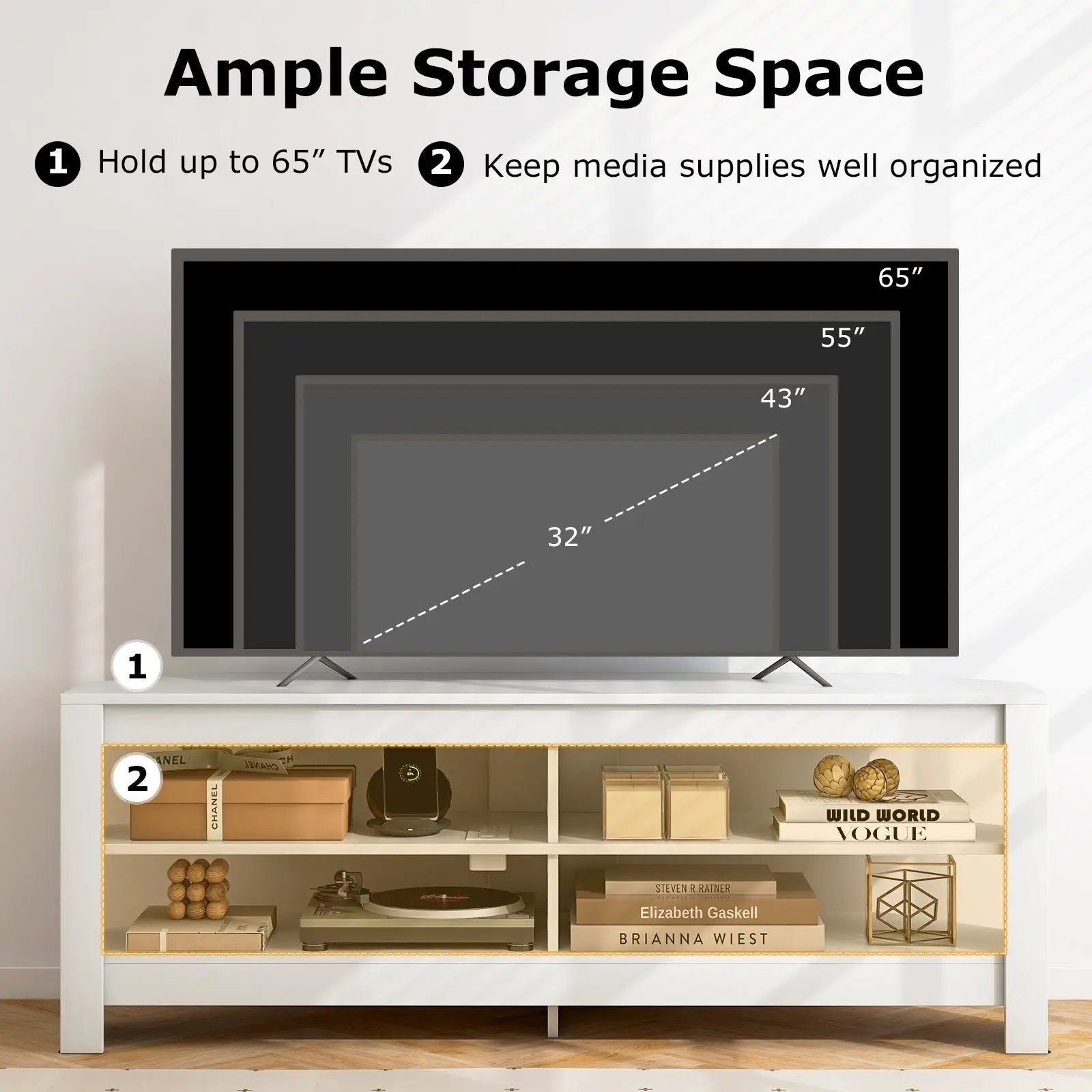 Corner TV Stand with Power Outlet and 4 Open Storage Shelves by DirectDeals