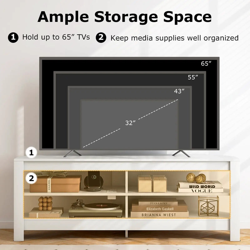 Corner TV Stand with Power Outlet and 4 Open Storage Shelves by DirectDeals