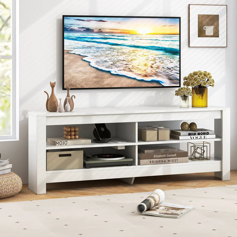 Corner TV Stand with Power Outlet and 4 Open Storage Shelves by DirectDeals