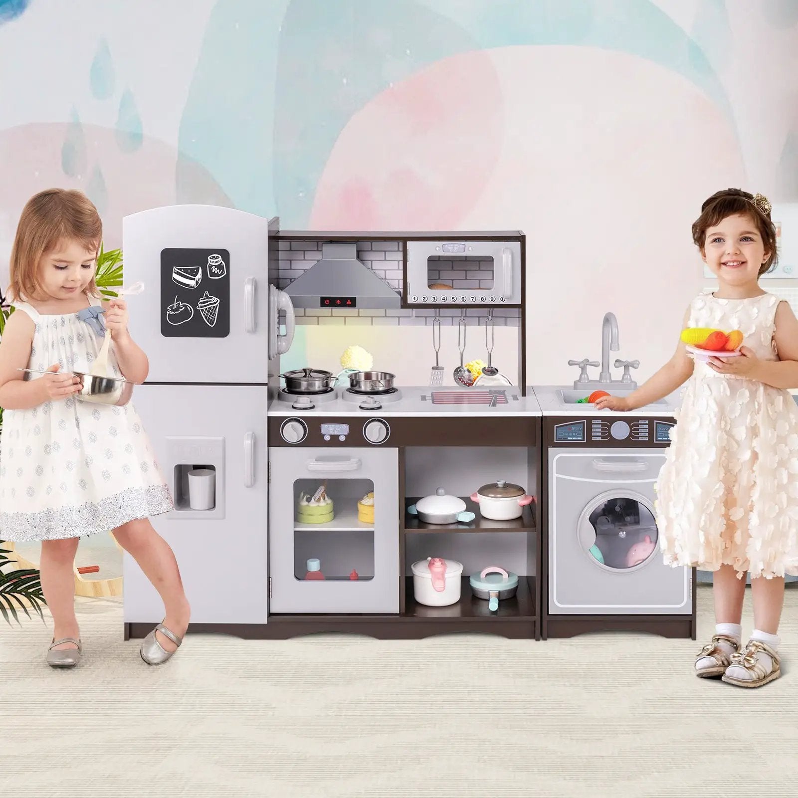 Corner Toy Kitchen Set with Light with Sounds Interactive-Dark Brown by DirectDeals
