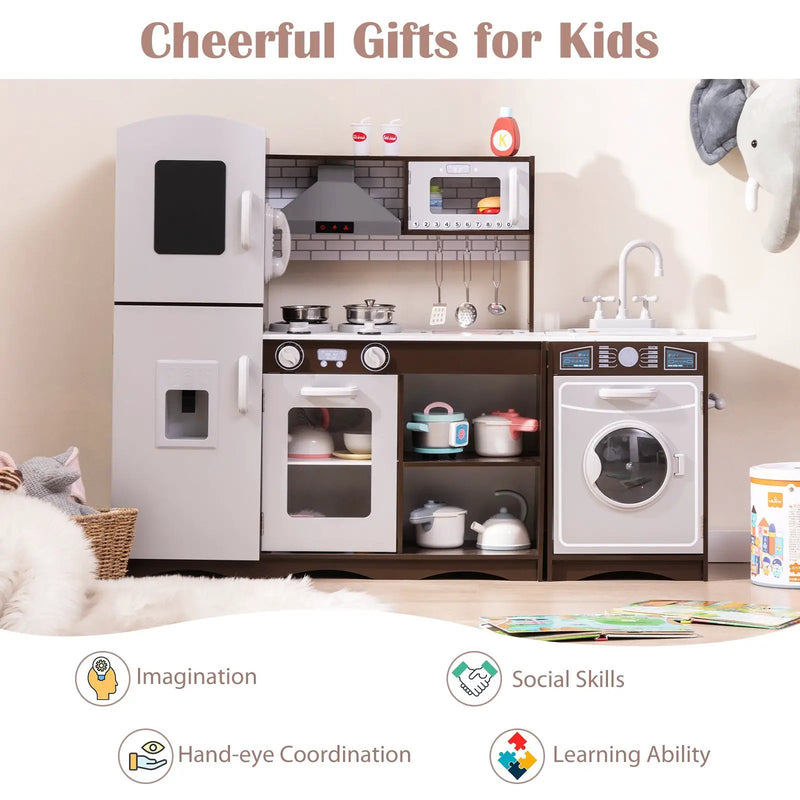 Corner Toy Kitchen Set with Light with Sounds Interactive-Dark Brown by DirectDeals