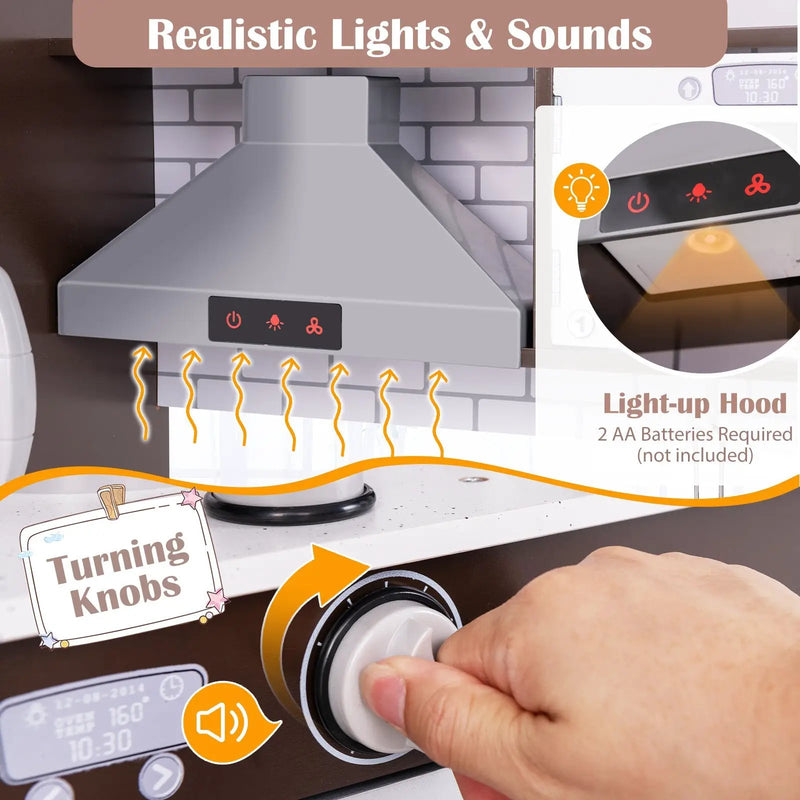 Corner Toy Kitchen Set with Light with Sounds Interactive-Dark Brown by DirectDeals