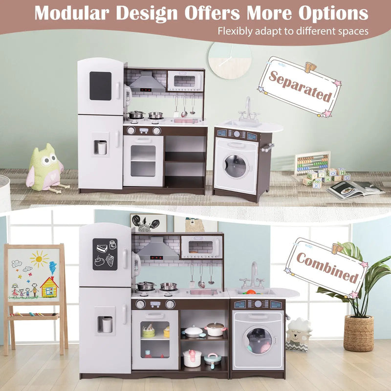 Corner Toy Kitchen Set with Light with Sounds Interactive-Dark Brown by DirectDeals
