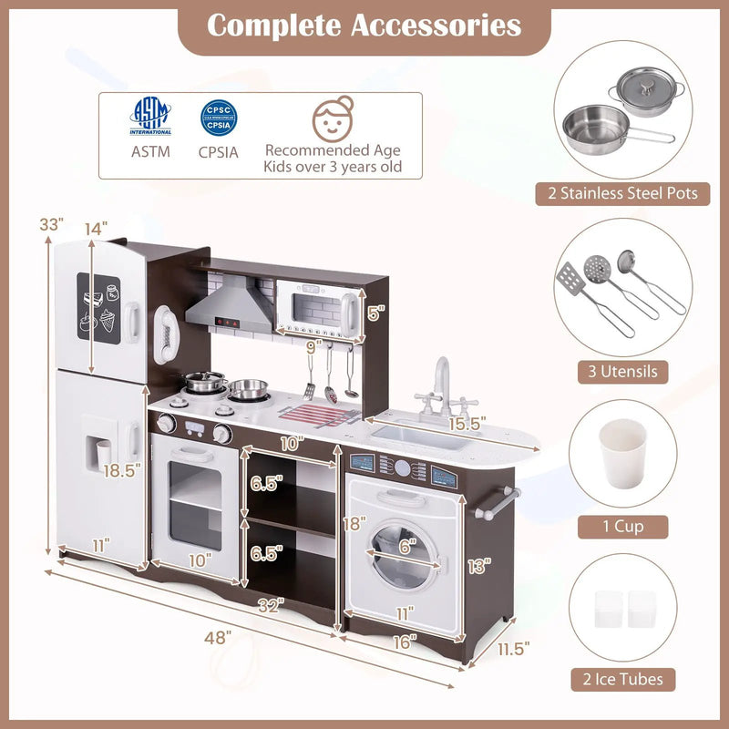 Corner Toy Kitchen Set with Light with Sounds Interactive-Dark Brown by DirectDeals