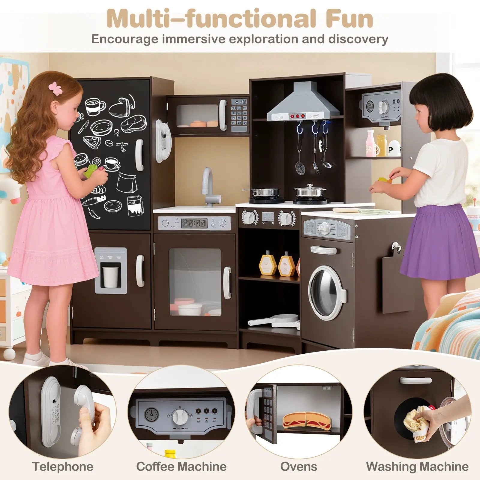Corner Wooden Play Kitchen with Lights and Sounds Large Pretend Play Kitchen Set by DirectDeals