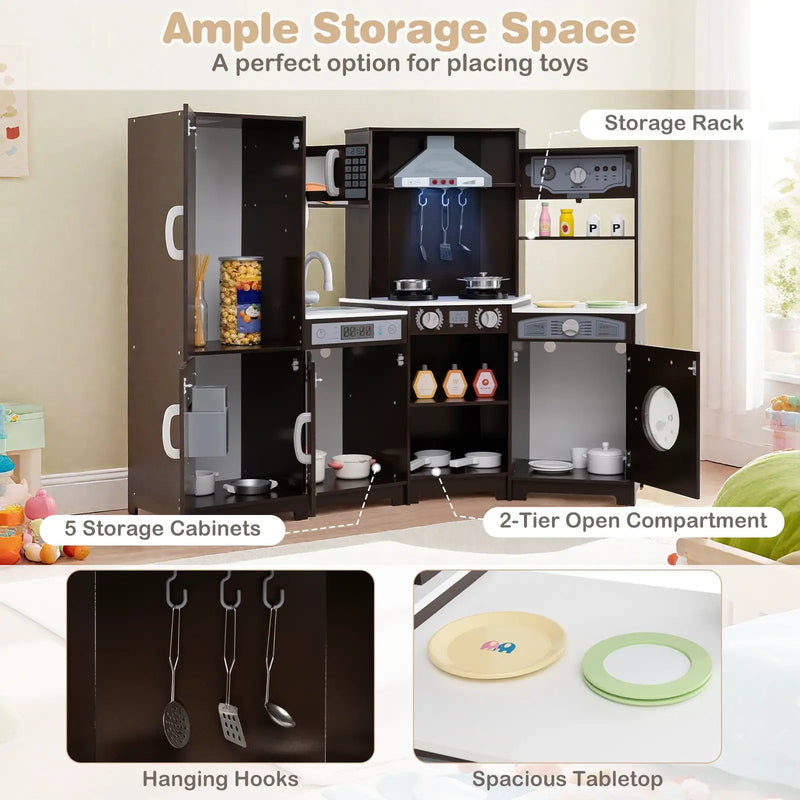 Corner Wooden Play Kitchen with Lights and Sounds Large Pretend Play Kitchen Set by DirectDeals