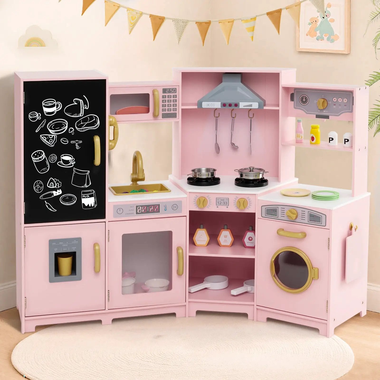 Corner Wooden Play Kitchen with Lights and Sounds Large Pretend Play Kitchen Set by DirectDeals