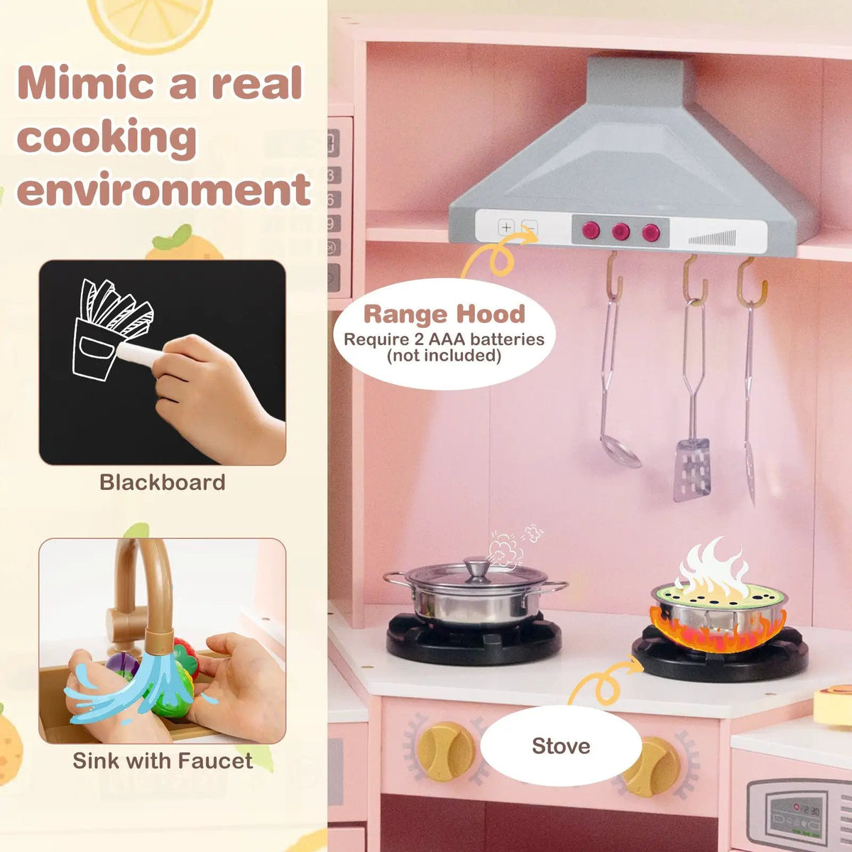Corner Wooden Play Kitchen with Lights and Sounds Large Pretend Play Kitchen Set by DirectDeals