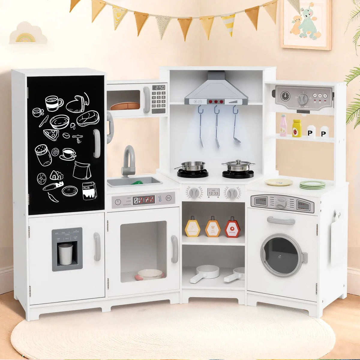 Corner Wooden Play Kitchen with Lights and Sounds Large Pretend Play Kitchen Set by DirectDeals