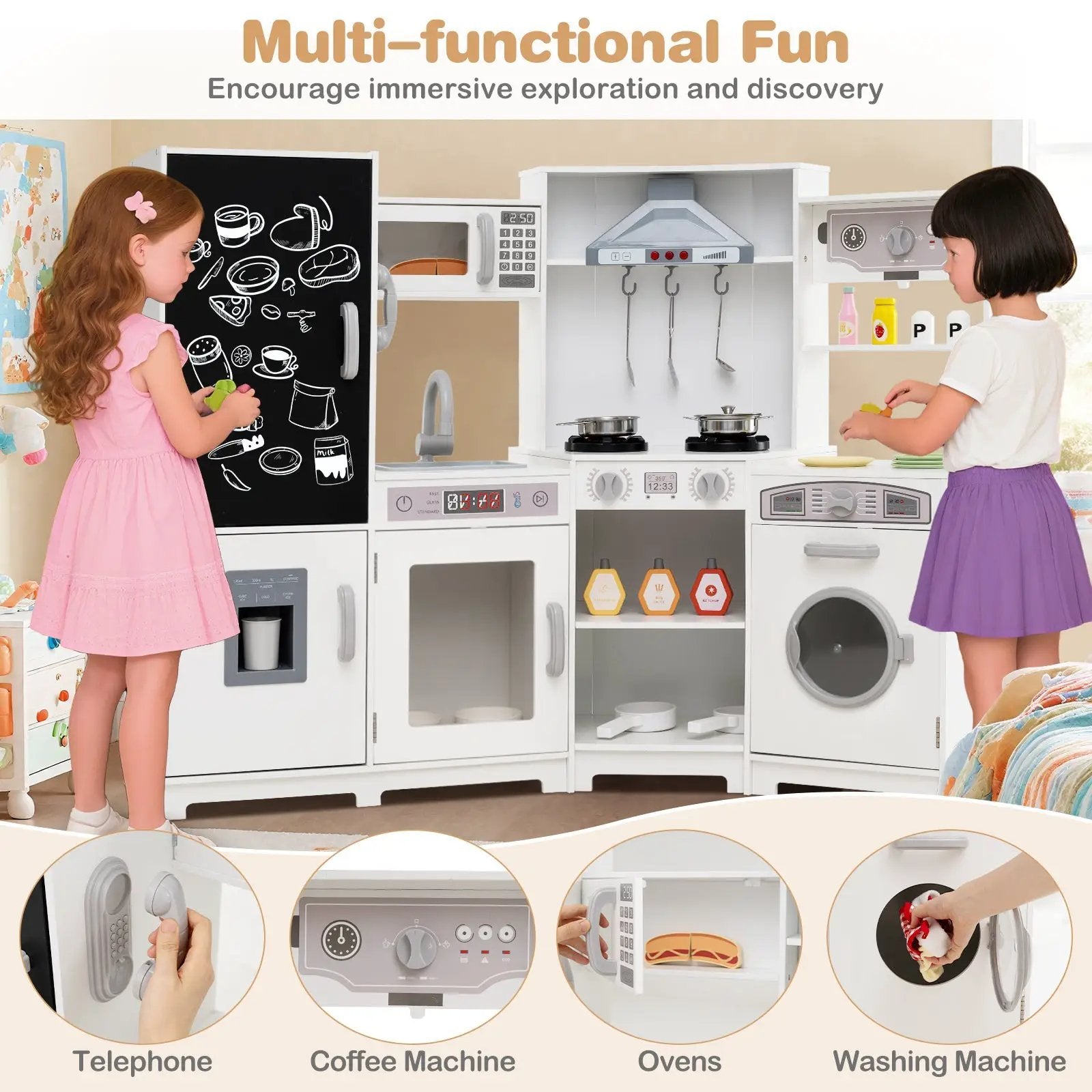 Corner Wooden Play Kitchen with Lights and Sounds Large Pretend Play Kitchen Set by DirectDeals