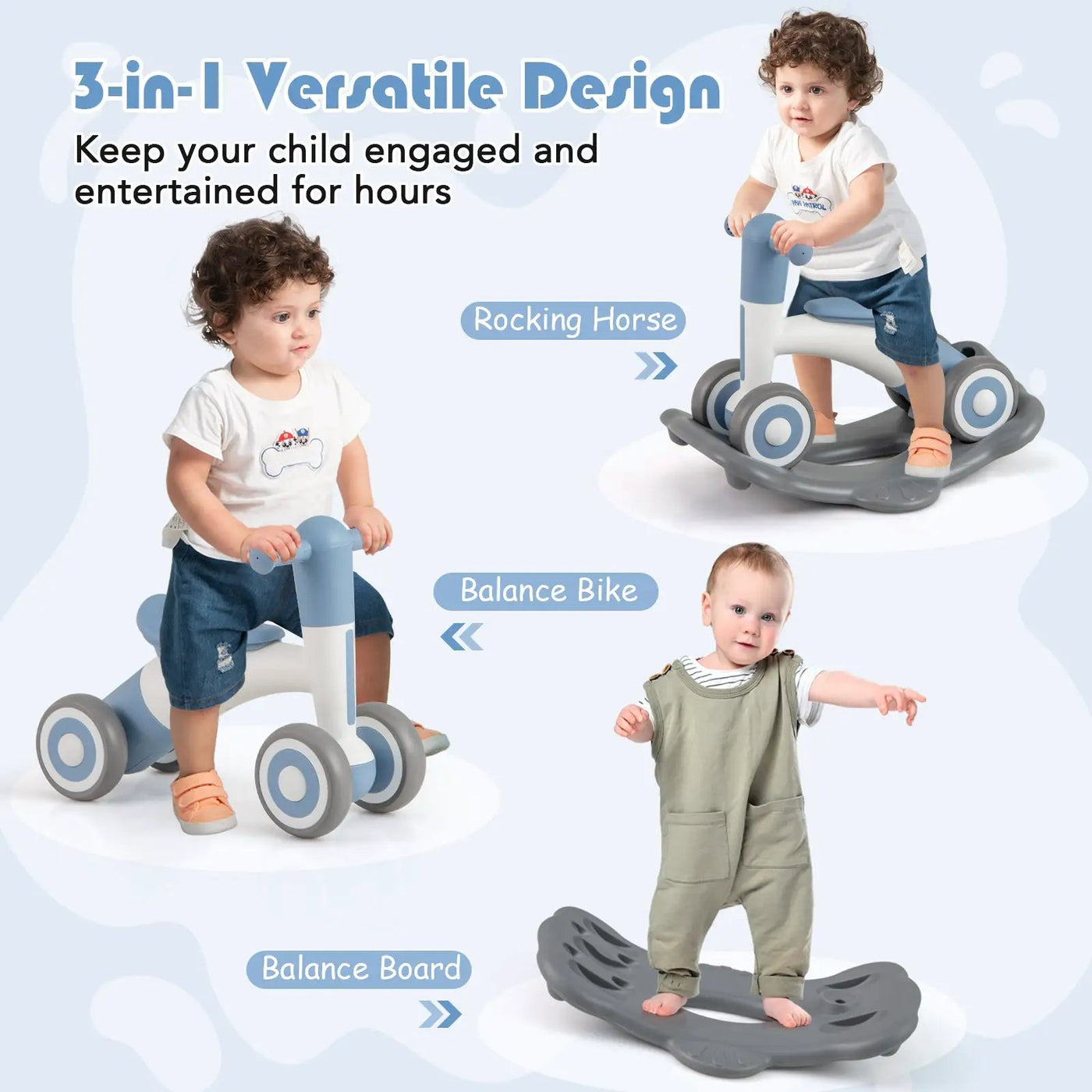 3 in 1 Rocking Horse with Detachable Balance Board and Seat by DirectDeals