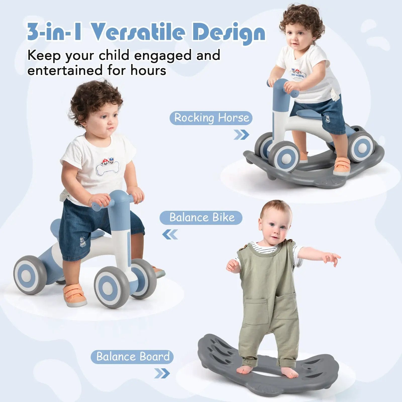 3 in 1 Rocking Horse with Detachable Balance Board and Seat by DirectDeals