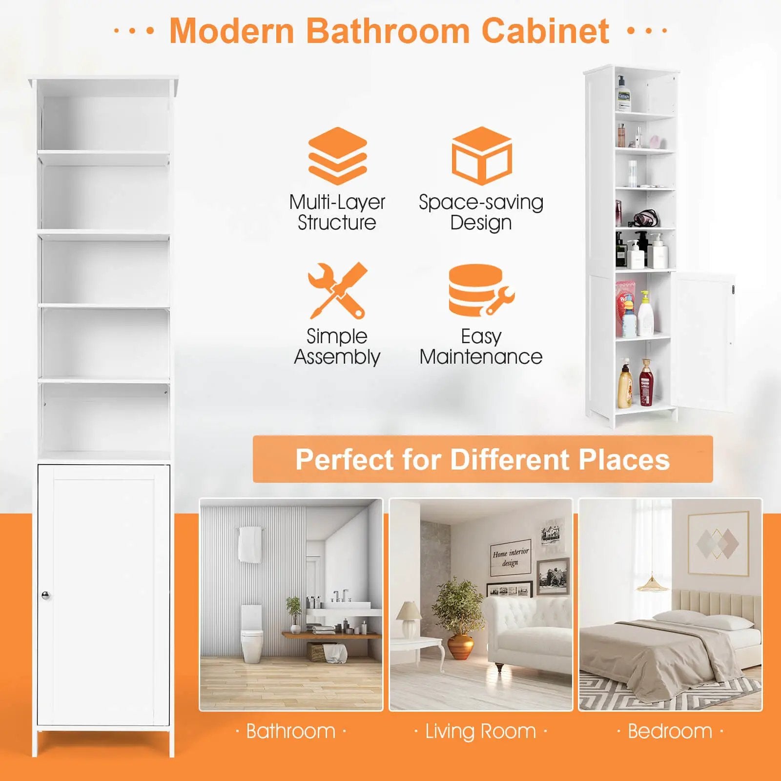 Costway 72 Inches Free Standing Tall Floor Bathroom Storage Cabinet by DirectDeals