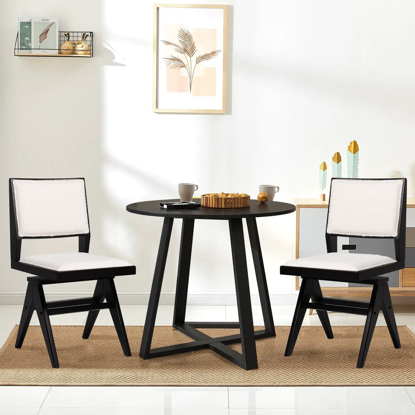 Swivel Wooden Dining Chair Set of 2 with Rubber Wood Frame and Padded Seat-Black by DirectDeals