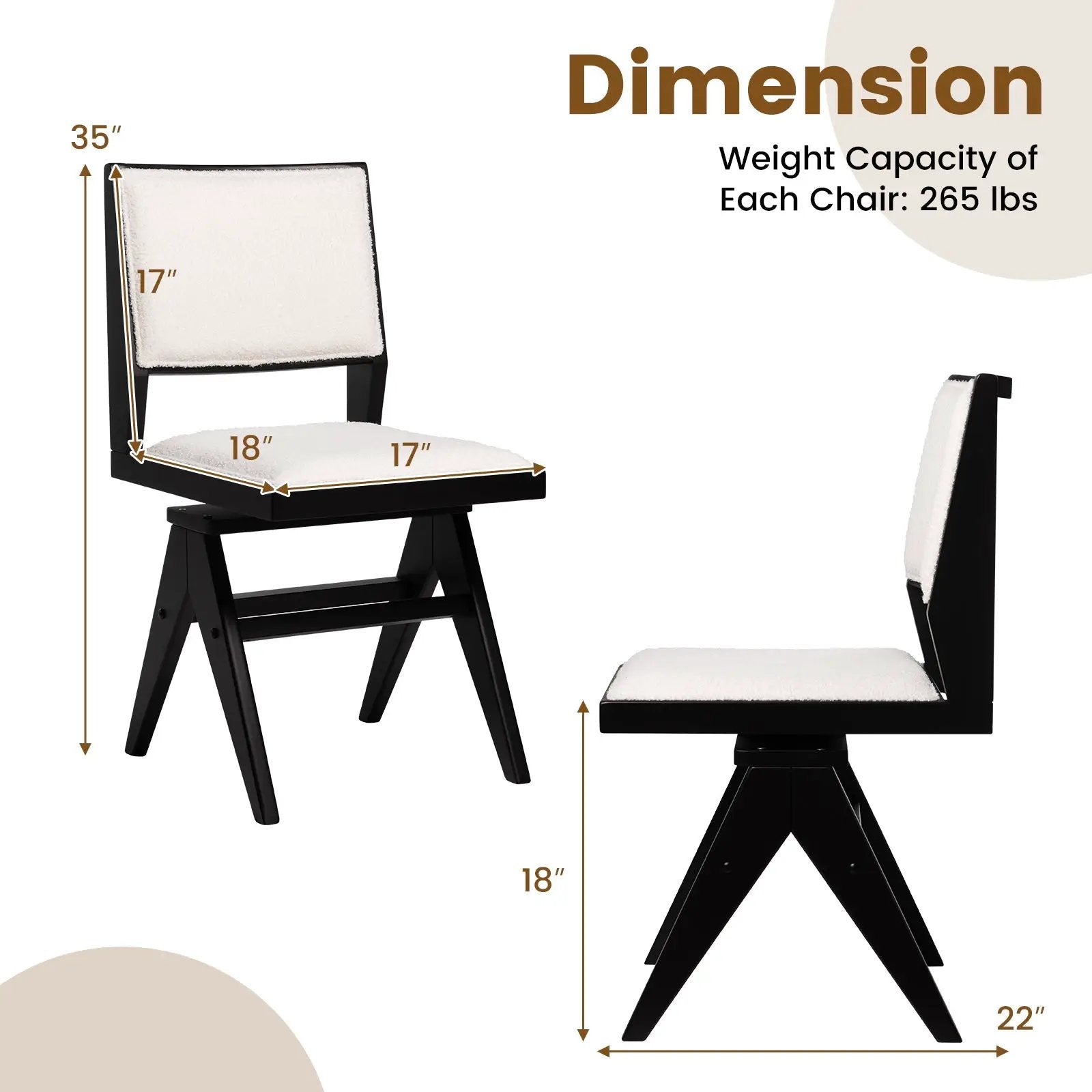 Swivel Wooden Dining Chair Set of 2 with Rubber Wood Frame and Padded Seat-Black by DirectDeals