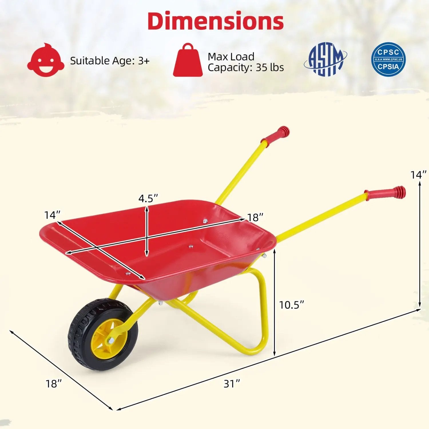 Costzon Kids Wheelbarrow with All-Terrain Wheels-Red by DirectDeals